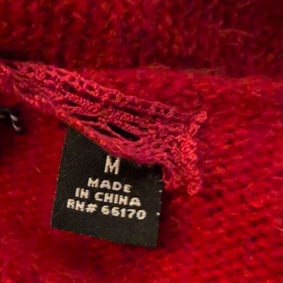 Anthropology knitted & knotted red wool shrug  floral silk accent Women's size m - Picture 4 of 8